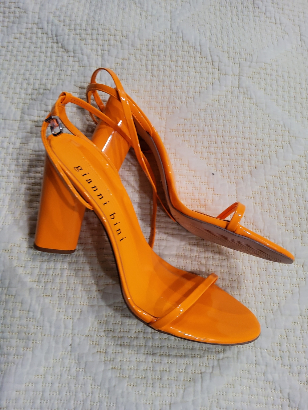 Gianni Bini Orange Patent Block Heel Sandals Size 10M